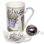 Подарочный набор Лавандовая Симфония: фарфоровая кружка + ситечко для чая и подставка