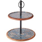 Фруктовница двухярусная Blue Fiori di Mango 43 см, дерево