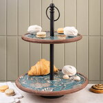 Фруктовница двухярусная Blue Fiori di Mango 43 см, дерево