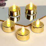 Чайная светодиодная свеча Золотой Глянец 4 см, янтарное пламя, батарейка