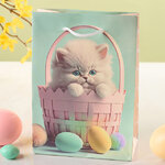 Подарочный пакет Котенок в корзинке 16*11 см
