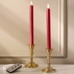 Столовая светодиодная свеча с имитацией пламени Sunrise 25 см красная, 2 шт с пультом, таймер, на батарейках