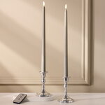 Столовая светодиодная свеча с имитацией пламени Романтика 38 см серая, 2 шт с пультом, таймер, на батарейках