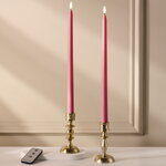 Столовая светодиодная свеча с имитацией пламени Romance 38 см розовая, 2 шт с пультом, таймер, на батарейках