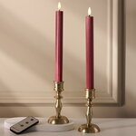 Столовая светодиодная свеча с имитацией пламени Softness 25 см бордовая, 2 шт с пультом, таймер, на батарейках