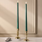 Столовая светодиодная свеча с имитацией пламени Romance 38 см темно-зеленая, 2 шт с пультом, таймер, на батарейках