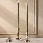 Столовая светодиодная свеча с имитацией пламени Романтика 38 см оливковая, 2 шт с пультом, таймер, на батарейках