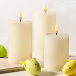 Набор светодиодных восковых свечей Рустик 10-15 см слоновая кость, мерцающее пламя, 3 шт, на батарейках, таймер