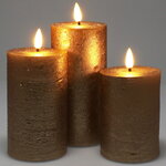 Набор светодиодных восковых свечей Rustic 10-15 см золотой, мерцающее пламя, 3 шт, на батарейках, таймер