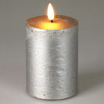 Светодиодная восковая свеча Rustic 10 см серебряная, мерцающее пламя, на батарейках, таймер