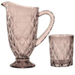 Набор для воды Ниовина: кувшин + 6 стаканов, дымчато-розовый, стекло