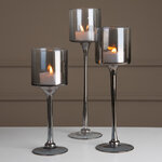 Набор стеклянных подсвечников - бокалов Iwein 25-35 см, 3 шт, дымчатый