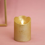 Светодиодная свеча Живое Пламя 10 см золотая восковая на батарейках, таймер