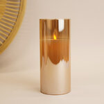 Светильник свеча восковая в колбе с живым пламенем Лацио 17.5 см золотая на батарейках