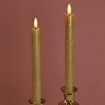 Столовая светодиодная свеча с имитацией пламени Стелла 24 см 2 шт золотая, на батарейках, таймер