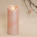 Светодиодная свеча с имитацией пламени Стелла 17 см розовая восковая, на батарейках, таймер