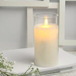 Светодиодная свеча с имитацией пламени Magic Flame в стакане 15 см белая