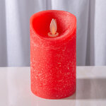 Светодиодная свеча с имитацией пламени 12.5 см, красная восковая, батарейка