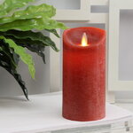 Светодиодная свеча с имитацией пламени 15 см, красная восковая, батарейка