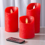 Набор восковых светодиодных свечей с имитацией пламени Magic Flame 11-15 см, 3 шт, с пультом, красные, на батарейках