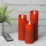 Набор свечей с имитацией пламени Magic Flame 12-17 см, 3 шт, с пультом управления, красные, восковые