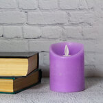 Светодиодная свеча с имитацией пламени 10 см, фиолетовая восковая, батарейка