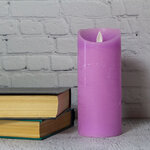 Светодиодная свеча с имитацией пламени 18 см, фиолетовая восковая, батарейка