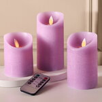 Набор свечей с имитацией пламени Шанти 10-15 см, 3 шт, с пультом управления, фиолетовые