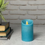 Светодиодная свеча с имитацией пламени 12.5 см, голубая восковая, батарейка