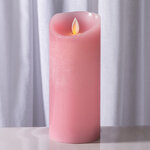 Светодиодная свеча с имитацией пламени 18 см, розовая восковая, батарейка