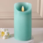 Светодиодная свеча с имитацией пламени 15 см, темно-мятная восковая, батарейка