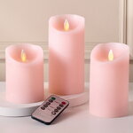 Набор свечей с имитацией пламени Флэйм 12-17 см, 3 шт, с пультом управления, коралловые, восковые