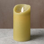 Светодиодная свеча с имитацией пламени 15 см, зеленая восковая, батарейка