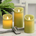 Набор свечей с имитацией пламени Ленорра Magic Flame 10-15 см, 3 шт, зеленые, с пультом управления