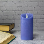 Светодиодная свеча с имитацией пламени 15 см, синяя восковая, батарейка