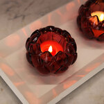 Стеклянный подсвечник для чайной свечи Сердце Лотоса 8*6 см, бордовый