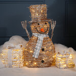 Светящийся Снеговик Сноувальд с черными пуговицами 70 см 50 теплых белых LED ламп