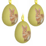 Пасхальные украшения Яйца: Easter Bunny 9 см желтые, 3 шт, подвеска